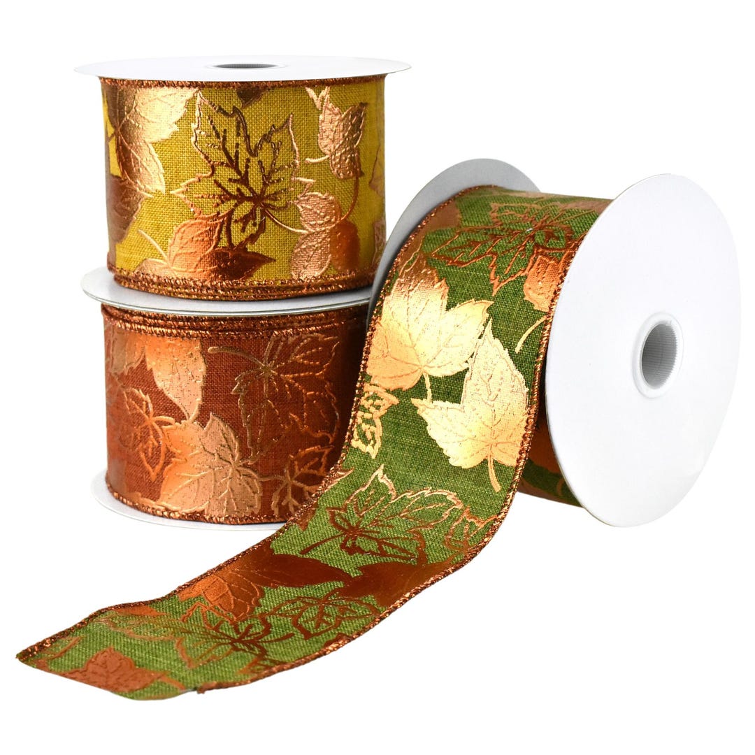 Embossed Metallic Autumn Leaves Wired Ribbon, 2-1/2-inch, 10-yard - Etsy