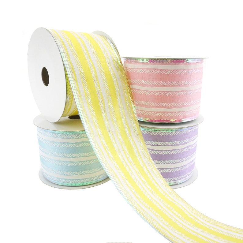 2-12-Inch Feathered Stripes Iridescent Edge Satin Wired Ribbon 10-Yard