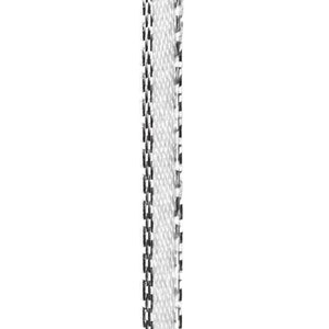 May include: A white ribbon with a black trim. The ribbon has a repeating pattern of small squares.