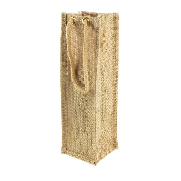 Jute Wine Carry Bag w/ Cord Handle, 14-inch, 5-Piece