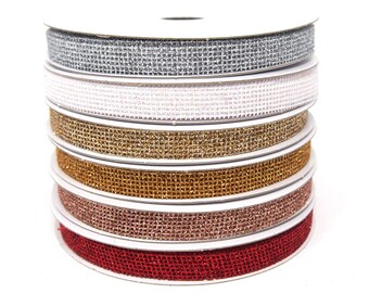 Glittered Grid Weave Ribbon, 3/8-Inch, 25 Yards