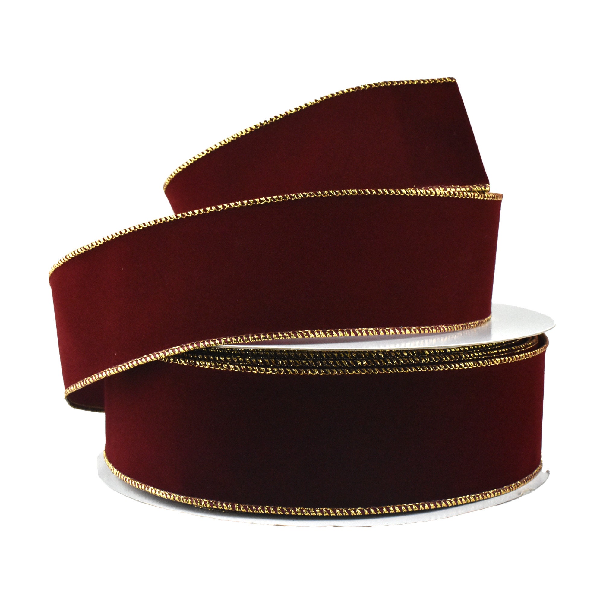 DINDOSAL Burgundy Velvet Ribbon Wired 1.5 x 10 Yards Burgundy Christmas  Wired Ribbon with Gold Metallic Back Maroon Gold Wired Ribbon for Wreaths