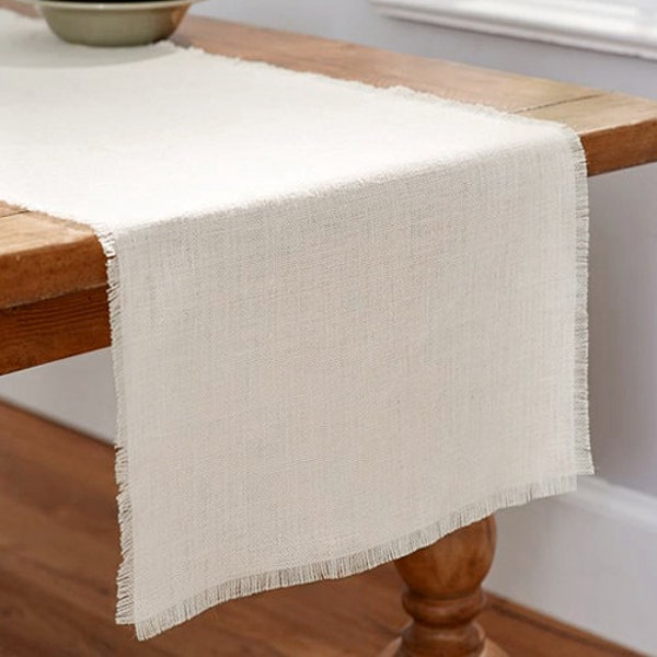 Linen Table Runner with Fringed Edge, Natural, 12-1/2-Inch, 10-Feet