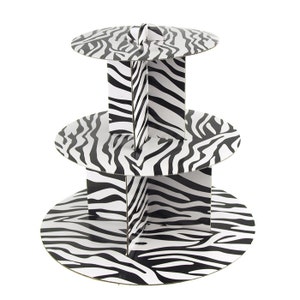 Spiral Zebra Cardboard Cupcake Stand, 3 Tier, 12-Inch image 1
