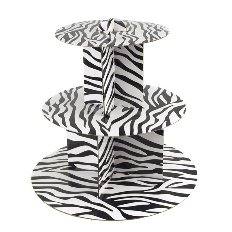 Spiral Zebra Cardboard Cupcake Stand, 3 Tier, 12-Inch image 1