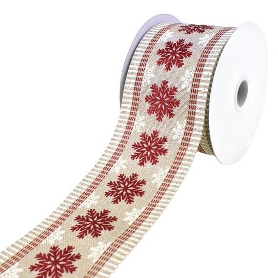 Glitter Snowflake and Dash Edge Wired Ribbon, 2-1/2-Inch, 10-Yard