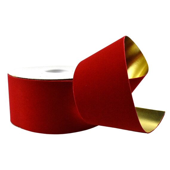 Velvet Ribbon W/ Gold Metallic Back, Antique Red, 2 1/2 Inch, 25-YDS 
