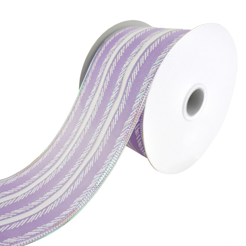 2-12-Inch Feathered Stripes Iridescent Edge Satin Wired Ribbon 10-Yard