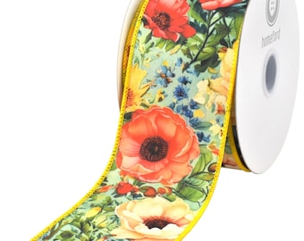 Spring Floral Tapestry Deluxe Wired Ribbon, 10-yard