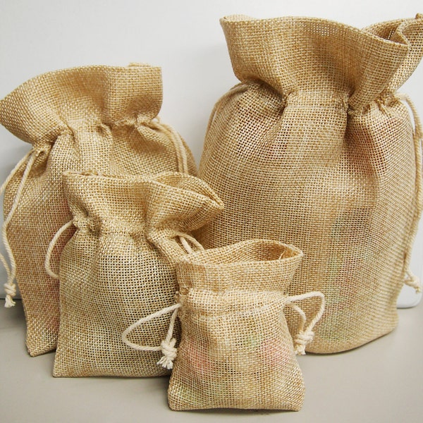 Faux Burlap Gift Pouches with Cotton Drawstring, 6-Piece