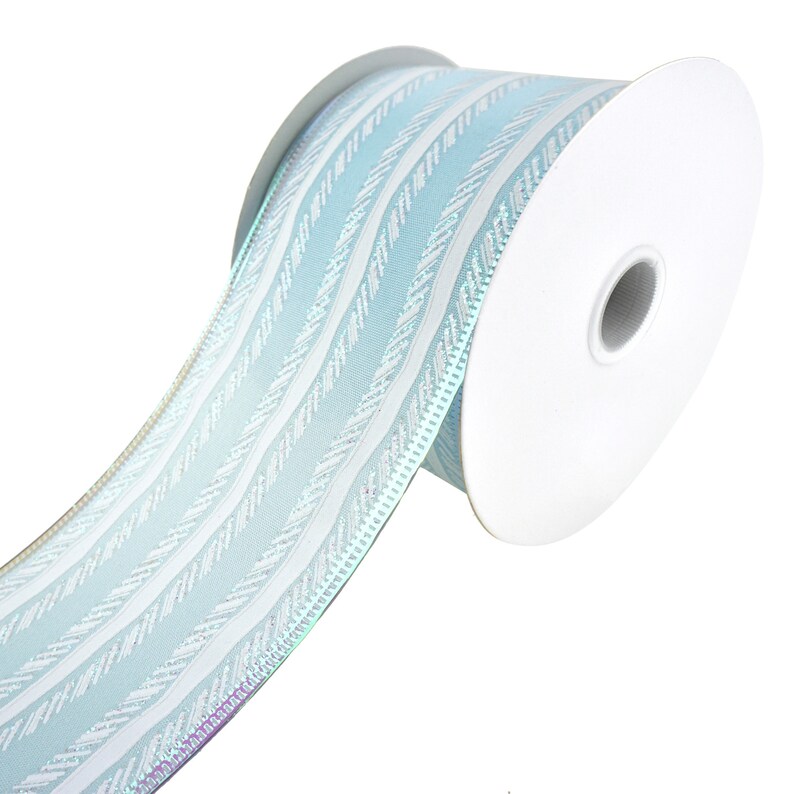 2-12-Inch Feathered Stripes Iridescent Edge Satin Wired Ribbon 10-Yard