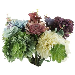 Artificial Dahlia Rose Succulent Bundle, 15-Inch