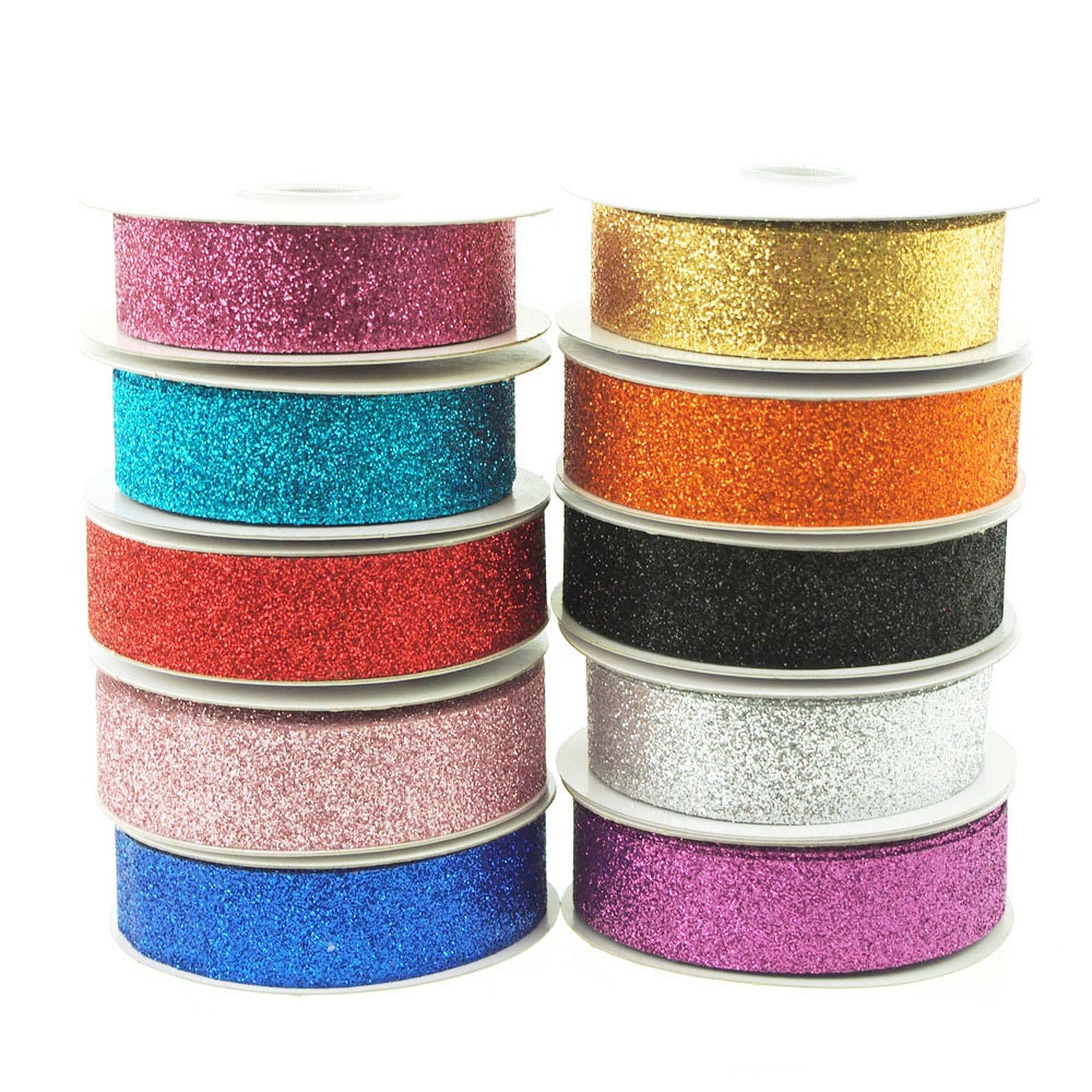 VATIN Glitter Metallic Silver Ribbon 5/8 inches Wide Sparkly Fabric Ribbon  for Gift Crafters Sewing Wedding Party Brithday Wrap Card Making Hair Bows