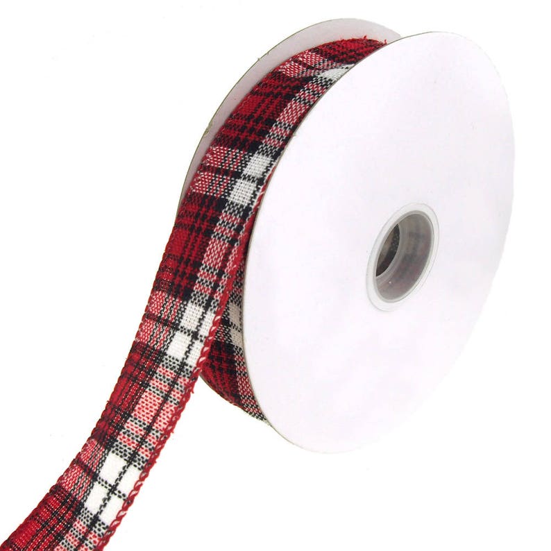 20 Yards RedBlack 1-12-Inch Cabin Natural Woolen Plaid Wired Holiday Christmas Ribbon