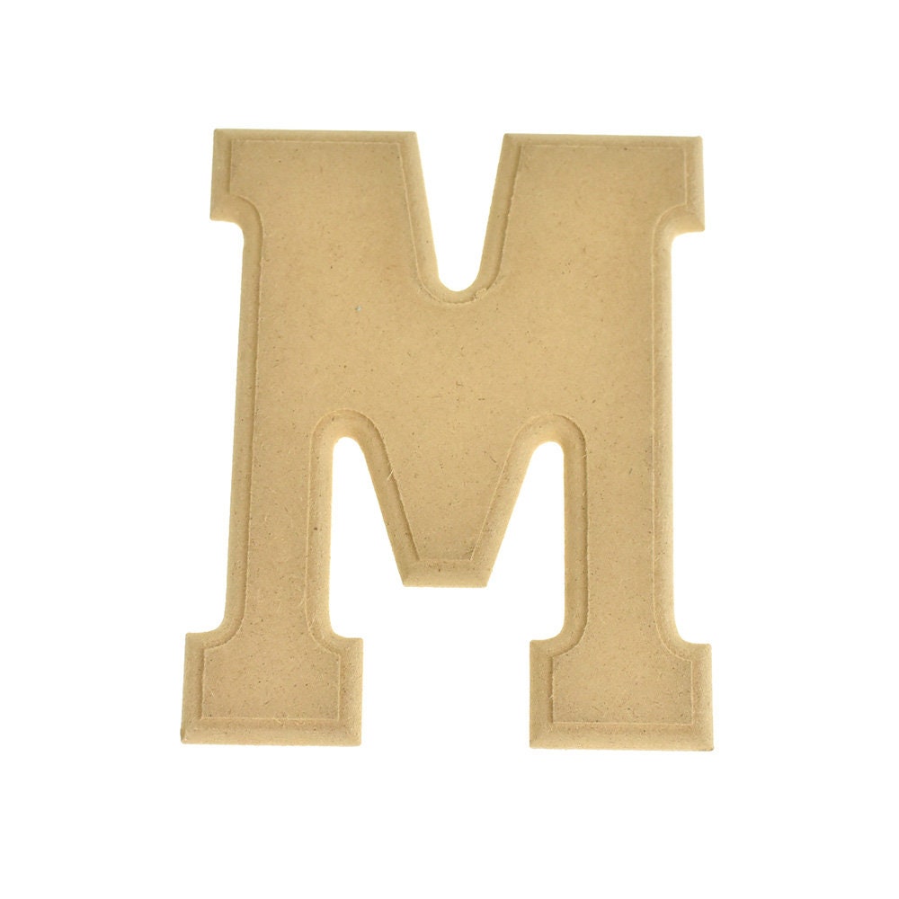 Pressed Board Beveled Wooden Letter M, Natural, 6-inch 