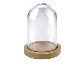 Mini Clear Plastic Display Dome with Wood Base, 5-Inch