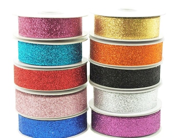 Nylon Metallic Glitter Ribbon, 7/8-inch, 25-yard