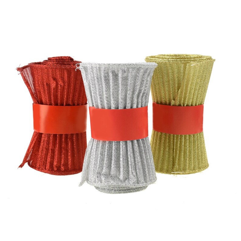4-12-Inch Christmas Luxury Twirl Wired Ribbon 3-Piece 5-34-Feet