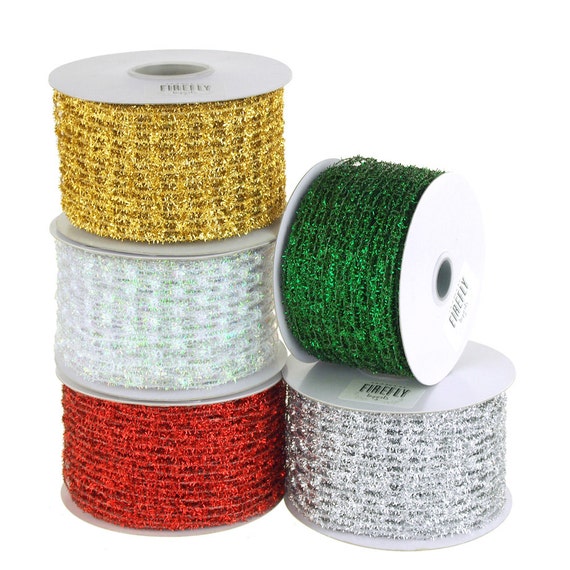 Mesh Net Wired Edge Christmas Ribbon, Gold, 2-1/2-Inch, 10-Yard