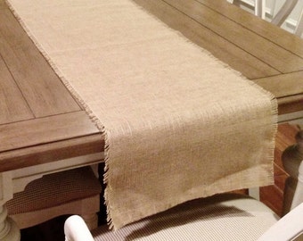 Natural Burlap Jute Table Runner with Fringe Edge