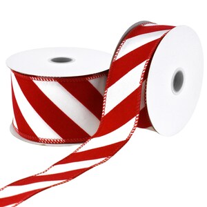ESC04 Christmas Candy Cane Velvet Outdoor Wired Ribbon, 10-yard