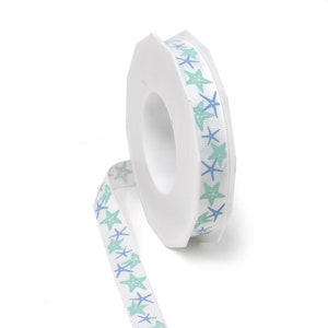 Starfish Coastal Grosgrain Ribbon, White, 5/8-Inch, 20-Yard