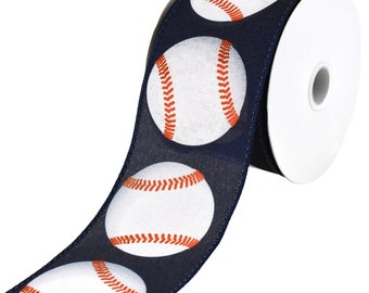 Baseball Faux Linen Wired Ribbon, 2-1/2-Inch, 10-Yard