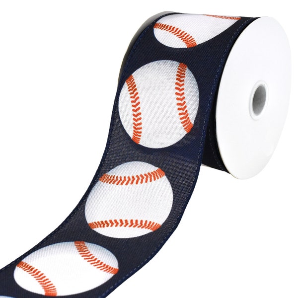 Baseball Faux Linen Wired Ribbon, 2-1/2-Inch, 10-Yard
