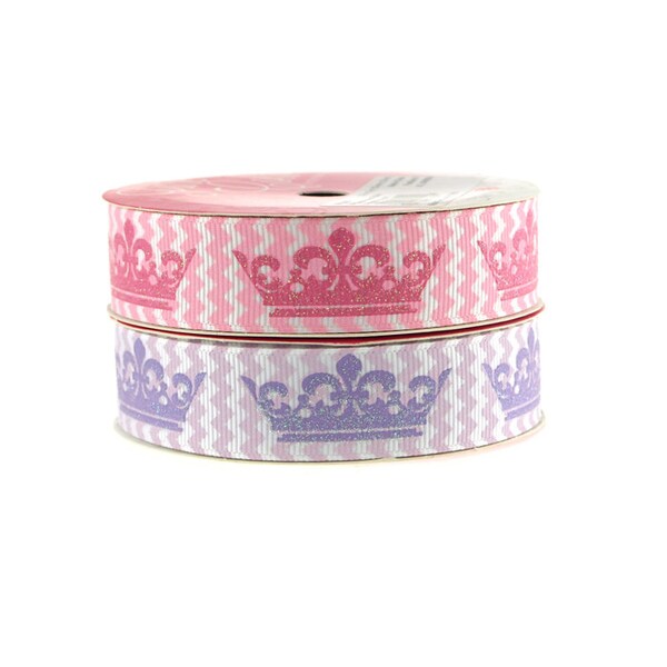 Princess Crown Chevron Grosgrain Ribbon, 7/8-inch, 3-yard