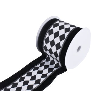 Harlequinn Center Dash Edge Wired Ribbon, 4-Inch, 10-Yard, Black