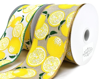Lemons Linen Wired Edge Ribbon, 2-1/2-Inch, 10-Yard
