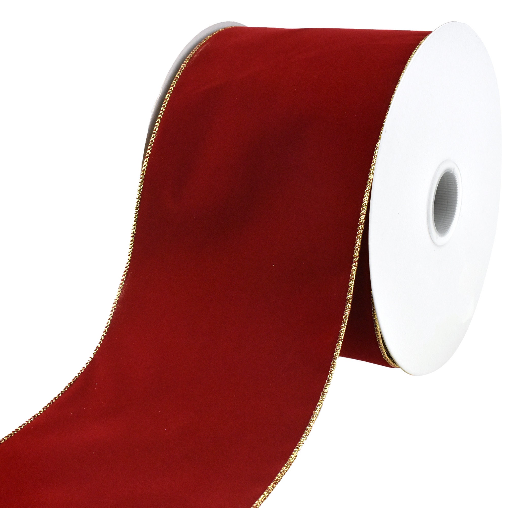 Christmas Velvet Ribbon Wired Edge, Red with Gold Edge, 2-1/2-Inch, 50-Yard