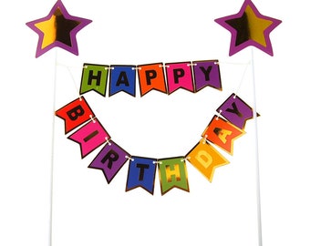 Happy Birthday Cake Topper Banner, 11-1/2-Inch