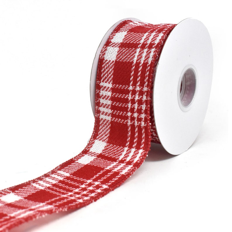 10-Yard Twill Peppermint Plaid Wired Edge Christmas Ribbon 2-12-Inch