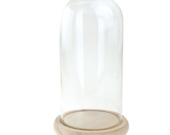 Clear Glass Dome Display with Wooden Base, 10-Inch