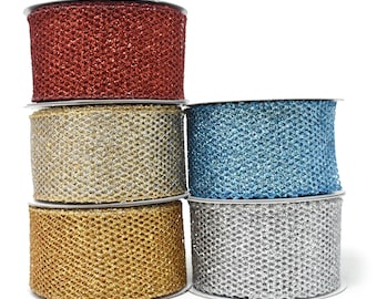 Grand Net Glitter Wired Edge Christmas Ribbon, 2-1/2-Inch, 10-Yard