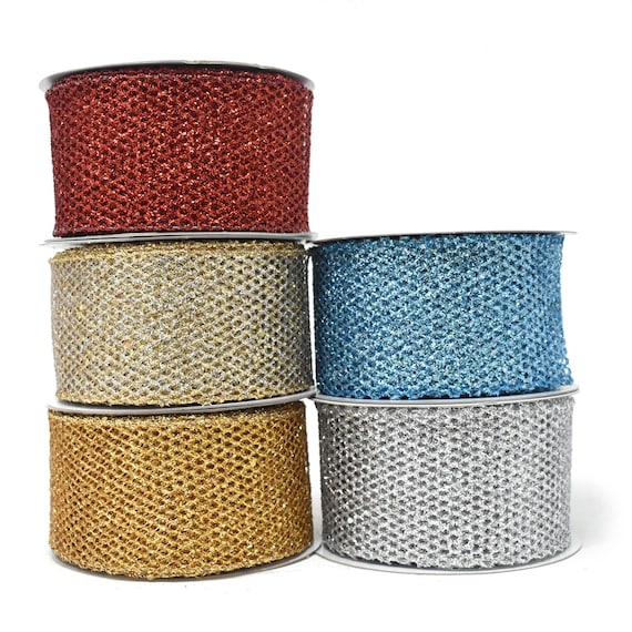 1-1//2-Inch Glitter Webbing Wired Ribbon 10-Yard
