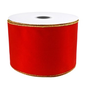 Christmas Velvet Ribbon Wired Edge, Red/Gold, 6-Inch, 50 Yards