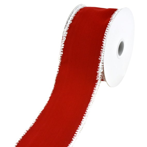 Bright Red Velvet Snowy Wired Edge Ribbon, 2-1/2-inch, 10-yard 