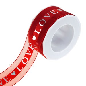 Love Heart Satin Center Organza Ribbon, 1-1/2-Inch, 20-Yard