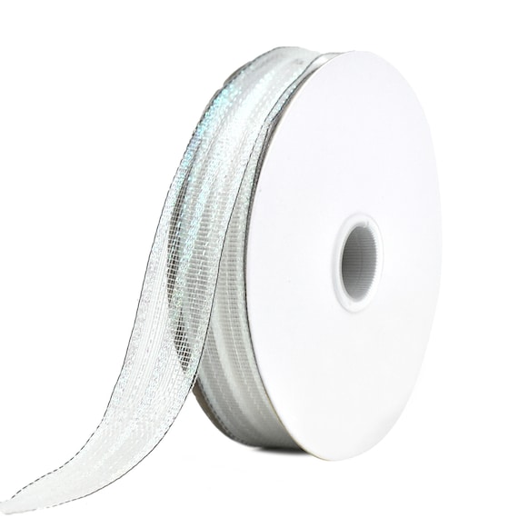 5/8 White w/ Iridescent Glitter Wire Ribbon(25 yards
