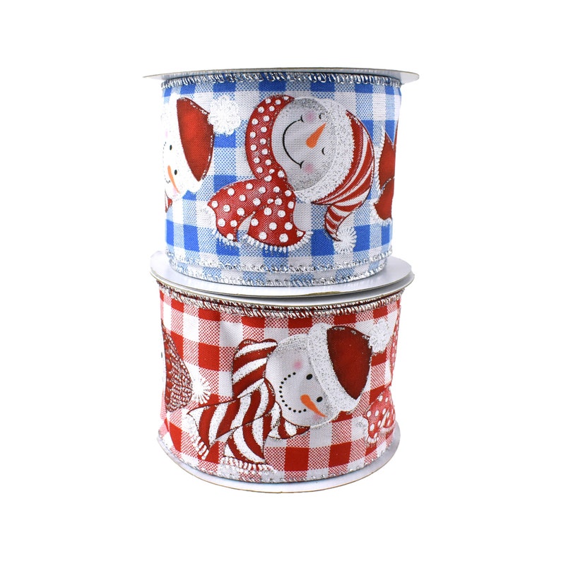 2-12-Inch 10-Yard Happy Snowman Gingham Wired Ribbon