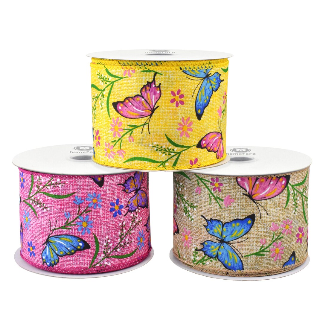 2 Butterfly Ribbons Spring Flowers and Butterflies Wired Ribbon, 2-1/2-inch, 10-yard - Etsy