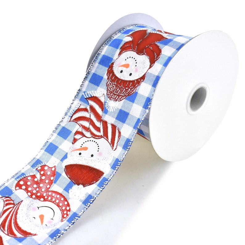 2-12-Inch 10-Yard Happy Snowman Gingham Wired Ribbon