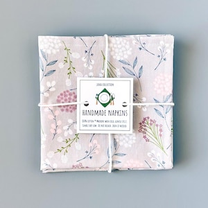 Floral Cotton Napkins Set of 6: Delicate Flower Print, Reusable Cloth