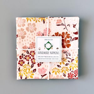Floral Cotton Napkins Set: Earth Tone Reusable Cloth, 12x12