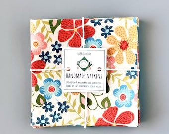 Vintage Floral Cotton Napkins - Set of 6 - 12x12 inches