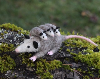 Made to order Needle felted mother and baby opossums, possum, felted animal
