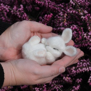 Made to order Needle felted white sleeping baby bunny, Easter bunny, white rabbit, Easter