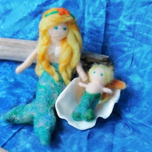 Mother and baby mermaid, mermaid doll, needle felt mermaid, natural toy, Waldorf